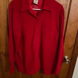 Like new soft HOLIDAY RED long button down shirt!  Has side slits!!!